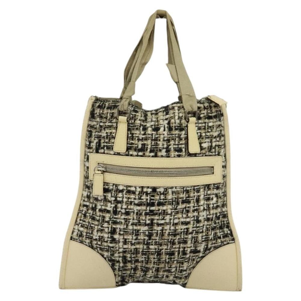 Prada Tweed Leather Handbag Beige - Picture 3 of 15